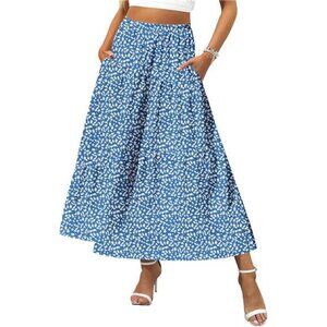 Women's Midi Summer 2025 Boho Elastic High Waist A-Line Flowy Swing Asymmetric